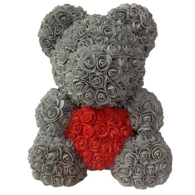 Ours en Rose Gris Cœur Rouge
