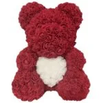 Ours en Rose Bordeau Cœur Blanc
